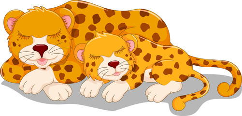 funny cheetah cartoon with her baby