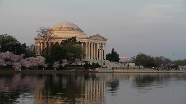 Jefferson Memorial in Washington DC across Tidal Basin in cherry blossom time HD