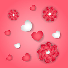 Hearts and flowers on a pink background