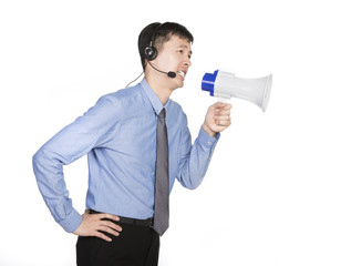 Fototapeta premium operator holding megaphone