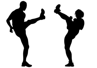 Couples athletes of fitness on white background