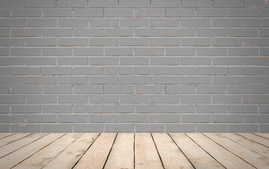 Perspective wood over grey brick wall background, room, table, i