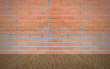 Perspective wood over red brick wall background, room, table, in