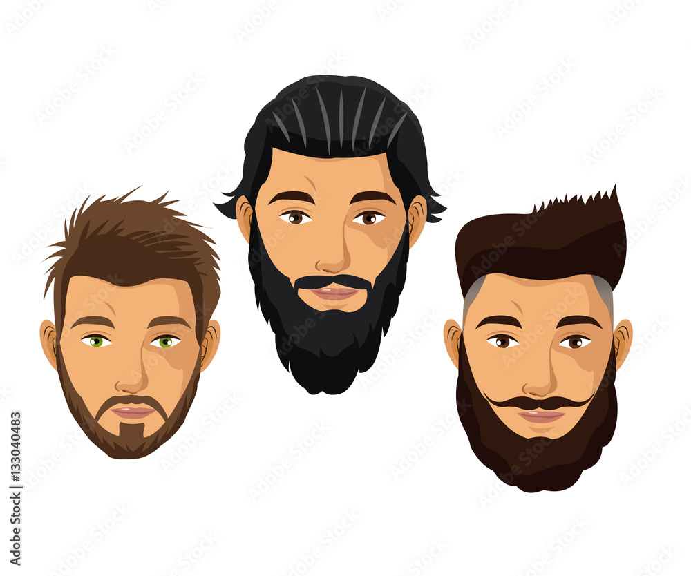 Sticker set portrait man hair and beard model vector illustration eps 10