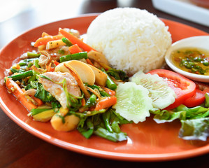  spicy food fried pork with basil leaf