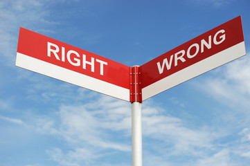 road directional sign with right and wrong direction