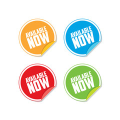 Colorful Available Now Sticker Labels