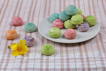 Colorful Chinese Pastry put mung bean with egg yolk.