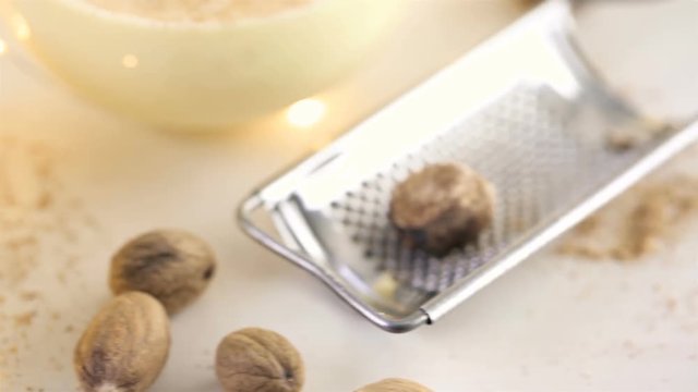 Traditional holiday egg nog garnished with freshly ground nutmeg