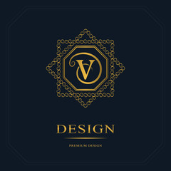 Monogram design elements, graceful template. Calligraphic elegant line art logo design. Letter emblem sign V for Royalty, business card, Boutique, Hotel, Heraldic, Jewelry. Vector illustration