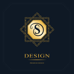 Monogram design elements, graceful template. Calligraphic elegant line art logo design. Letter emblem sign S for Royalty, business card, Boutique, Hotel, Heraldic, Jewelry. Vector illustration