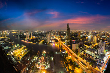 Fototapeta na wymiar Bangkok city skyline at dusk, Bangkok Thailand
