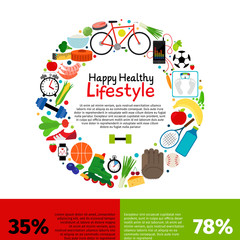 Fototapeta premium Healthy lifestyle food infographics vector illustration with round frame