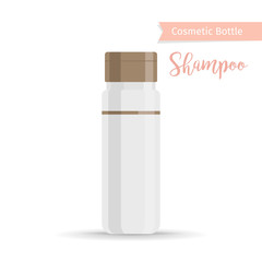 Cosmetics bottle product with hand drawn inscription shampoo. Vector illustration