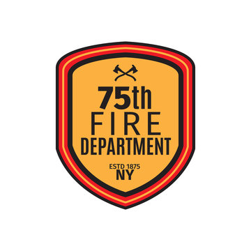 Fire department badge with shield, isolated vector illustration