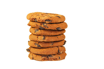 Chocolate chip cookies isolated on white background