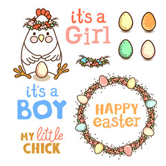 Set of elements with chicken and eggs