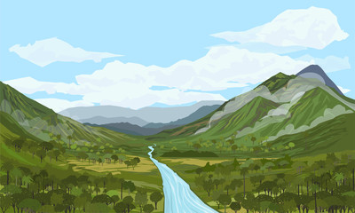 MOUNTAIN AND RIVER IN A VALLEY