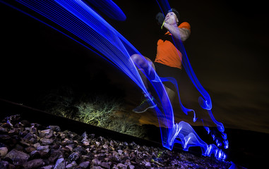 Man running with flashes of light