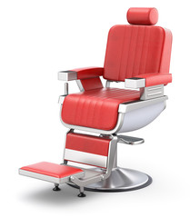 Retro red barber chair on white background
