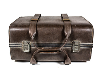 Old suitcase isolated on a white background. Vintage style.