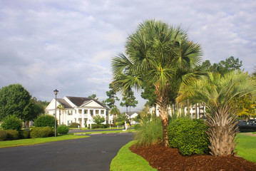 Fototapeta na wymiar Modern southern residential neighborhood with apartments for vacation rental in South Carolina, USA.