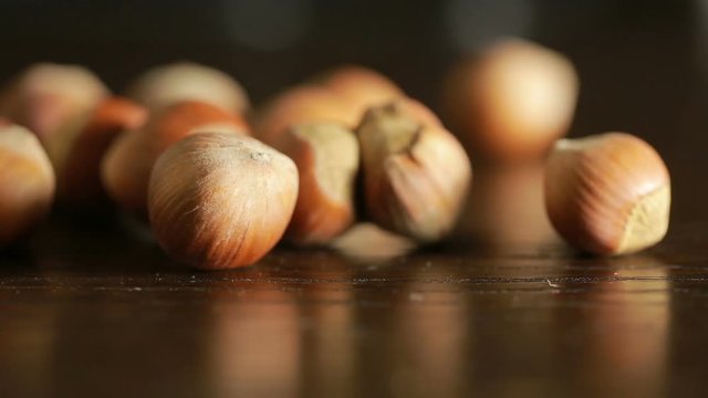filbert nuts. Placer in a wicker basket, close-up