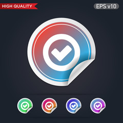 Colored icon or button of check symbol with background