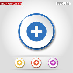 Colored icon or button of plus symbol with background