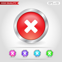 Colored icon or button of cross or delete symbol with background