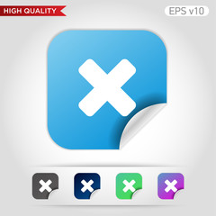 Colored icon or button of cross or delete symbol with background