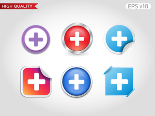 Colored icon or button of plus symbol with background