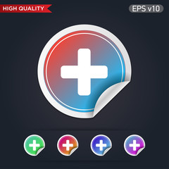 Obraz premium Colored icon or button of plus symbol with background