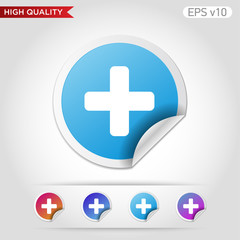 Colored icon or button of plus symbol with background