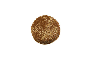Chocolate cookies with coconut shaving isolated on white background