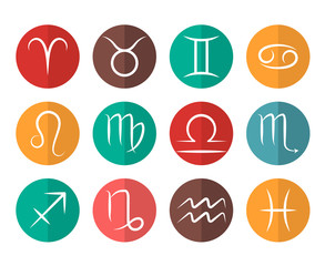 Set of vector Zodiac signs flat icons white background