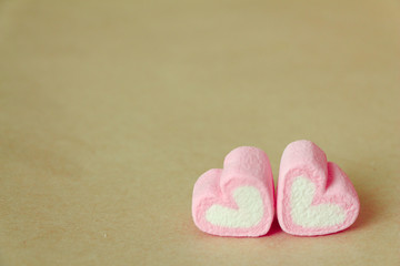 Sweet heart shape marshmallow pink for love and valentines day concept.