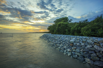 rock dam for save land and coastal erosion problem