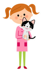 猫を抱く女の子