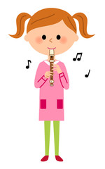 リコーダーを吹く女の子