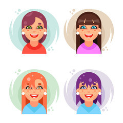 Cute girl avatar icons set flat design vector illustration