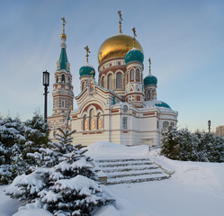 Center of the city of Omsk, Cathedral Square,  Siberia, Russia.