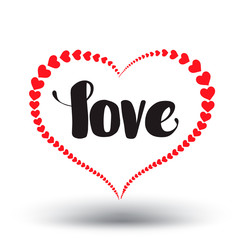 Love lettering on heart shaped. Vector illustration for wedding and valentine's day.