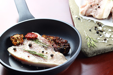 steak in a frying pan