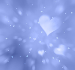 Motion blurred blue color heart symbols bokeh copy space illustration.