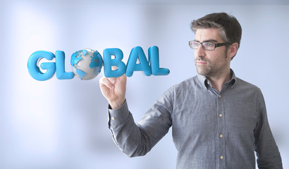 businessman touch global