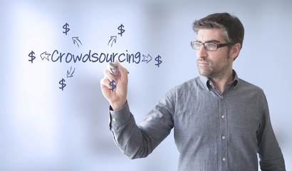 businessman touch crowdfunding