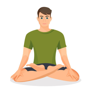 Boy in green T-shirt sitting and practicing lotus posture