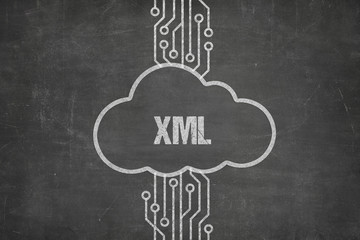 XML text on blackboard with cloud symbol