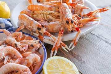 Fresh seafood, crayfish and prawns